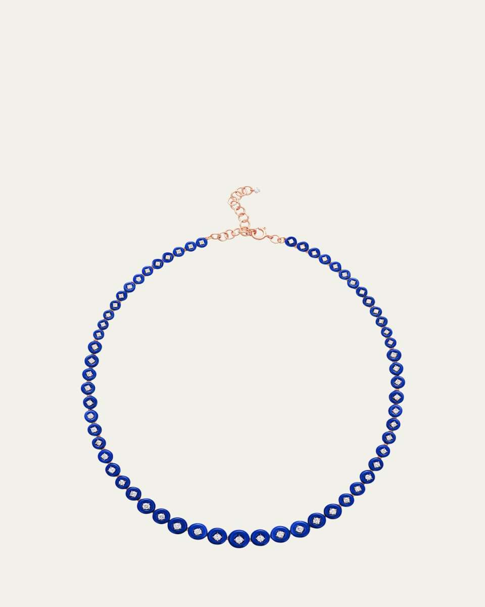 18K Rose Gold Surrounding Small Necklace with Diamonds and Lapis Lazuli